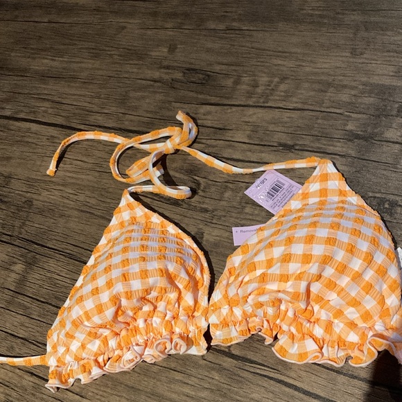 Wild Fable Gingham Checkered Ruffle Triangle Bikini Top Women’s Orange White - Picture 3 of 5